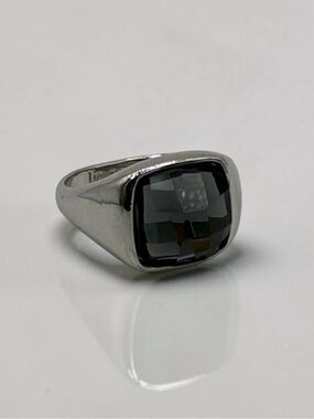 Lia Sophia Silver-Tone Black Faceted Stone Statement Ring Size 7.5